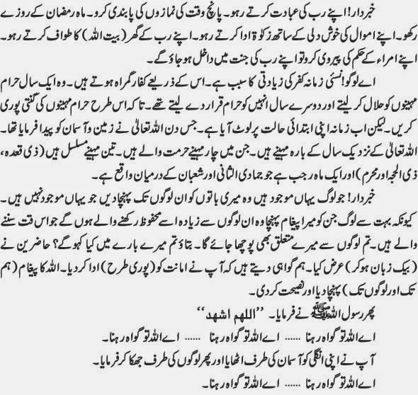 Last Sermon Of Prophet Muhammad (PBUH) In Urdu 