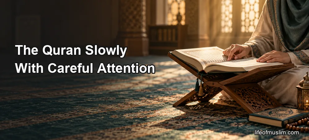 Reciting the Quran Slowly With Careful Attention and Measured Pace